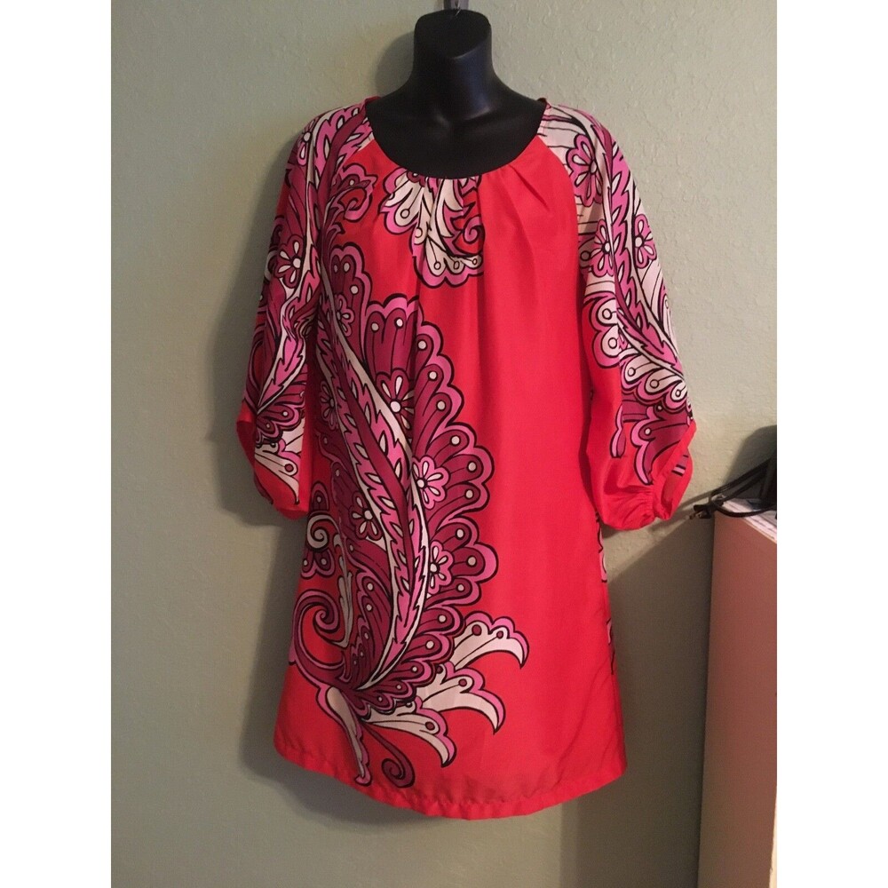 Uncle Frank Size Small Boho Tunic Dress Red Paisley Design 3/4 Sleeve
